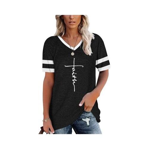Letter Print Women T-shirt Summer Short Sleeve Women T Shirt Tops V-neck Casual Female Tshirt Woman T-shirts Black Tee Tops