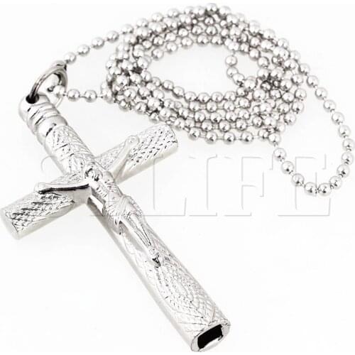 Silver Jesus Chrome plated steel Cross Drum Key Fashionable Chain