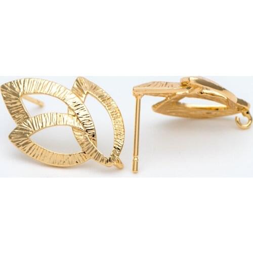 10pcs Brushed Gold Flower Ear Posts 22x15mm, 18K Gold plated Brass Floral Earring Studs (GB-967)/ 10pcs=5 pairs