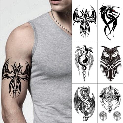 Waterproof Temporary Tattoo Sticker Cross Wings Flash Tattoos Wolf Scorpion Body Art Arm Owl Maori Totem Fake Tatoo Women Men