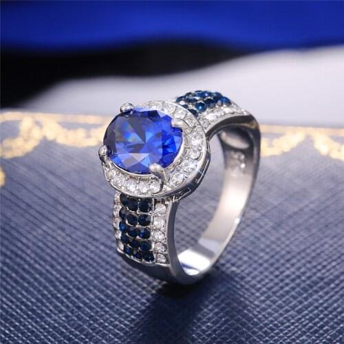 YOUHAOCC New Arrivals Fashion and Elegant Womens Imitation Sapphire Ring Alloy Rhinestone Engagement Proposal Ring Jewelry