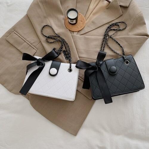 Retro Lattice Pattern Womens Shoulder Crossbody Bag Casual Solid Color Bowknot Chain Messenger Handbags Portable Travel Purse