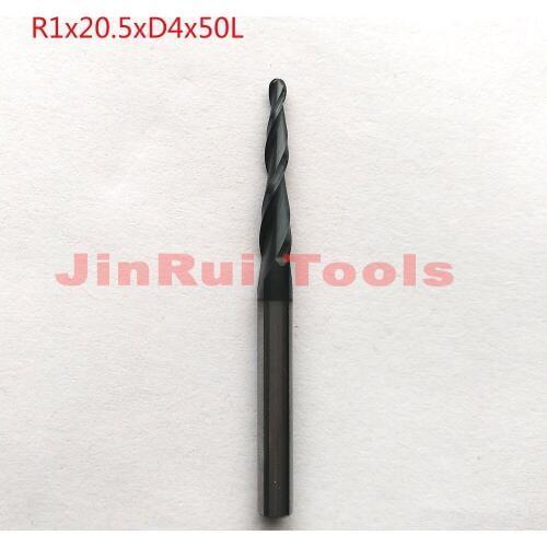 1pc R1*D4*20.5*50L*2F HRC55 Tungsten solid carbide Coated Tapered Ball Nose End Mills CNC milling cutters wood knife tools knife