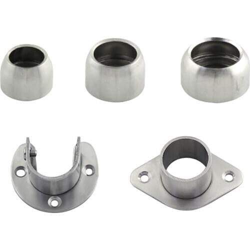 1Pcs Silver Stainless Steel Closet Rod Flanges Holder Bathroom Wardrobe Flanges Seat Clothes Tube Holder Fittings 19mm 22m 25mm