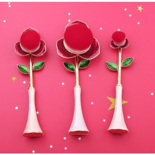 3pcs/Set Beautiful Rose Makeup Brush Toothbrush Foundation Power Eyeshadow Cosmetic Blender Trimming Powder Big Brush Gift Box