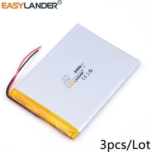 3pcs /Lot 3.7v lithium Li ion polymer rechargeable battery 357390 2400mAh GPS PSP DVD E-book Tablet PC phone power bank