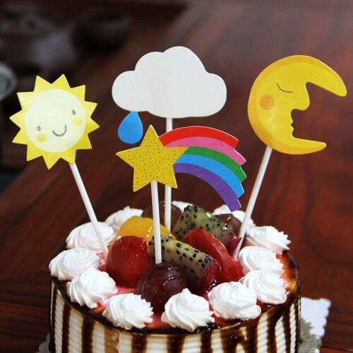 4pcs/set Birthday Cake Topper Cupcake Toppers Cartoon Sun Moon Cloud Star Top Flag Decoration Birthday Party Wedding Supplies