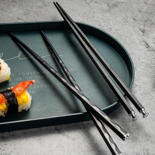 5 Pairs Chopsticks Alloy Black + Silver Chopsticks Sticks Tableware Chopsticks Chinese Metal Circular E9K4
