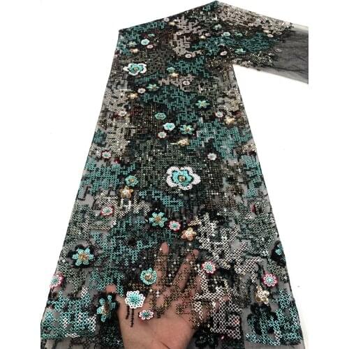 5 Yards New Multicolor Sequins Handcut African Net Lace Fabric French Nigerian Tulle Lace Fabric Ghana Dinner Party Dress Sewing