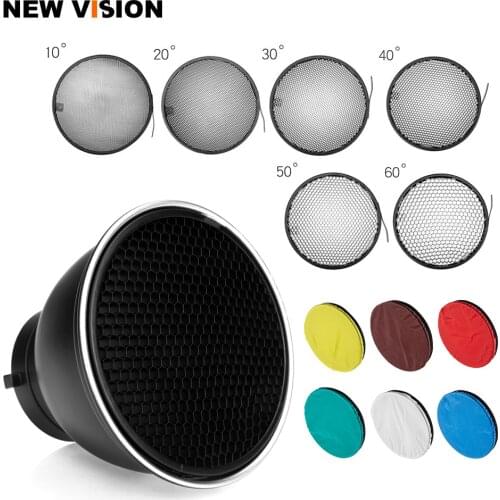 7inch 18cm Standard Reflector Diffuser with Degree Honeycomb Grid + 6 Color Filters for Bowens Mount Studio Light Strobe Flash