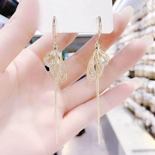 925 Fashion Temperament Long Butterfly Wings Tassel Earrings Fashion Personality Thin Face Stud Earrings Silver Needles Jewelry