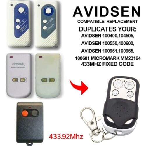 AVIDSEN 100400 104505 100500 400600 Fixed Code 433.92MHz Remote Control 433MHz