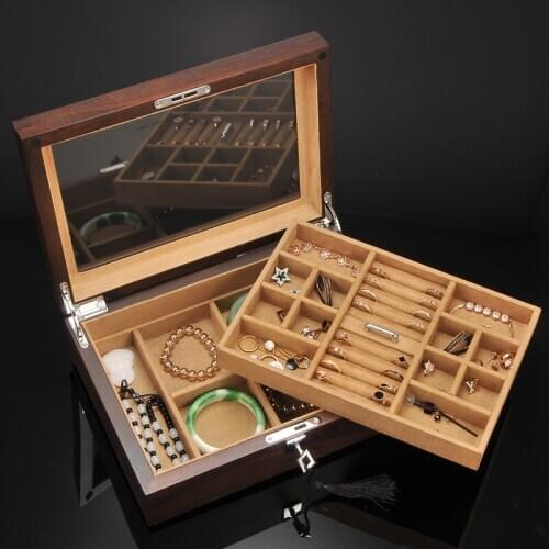 Large Wood Jewelry Storage Box Earrings Ring Necklace Case Jewel Packaging Household Cosmetics Beauty Organizer Container Box