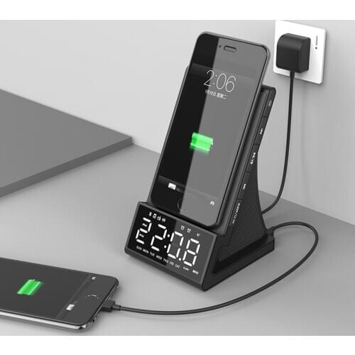 Alarm Clock With Wireless Charging Dock Stand Bluetooth Speaker Night Light Usb Fast Charger Fast Charging Stands