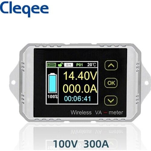 Cleqee 100V 300A Wireless Ammeter Voltmeter Battery Capacity Monitoring Coulomb Counter 12V 24V 48V Color Screen Meter VAT1300