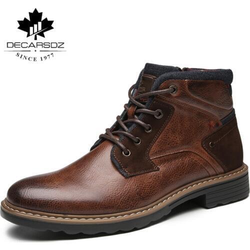 DECARSDZ Autumn Boots Men 2021 Fashion Casual Boots Men Design Mens Boots Popular Brand Durable Lace-up PU Leather Botas Hombre