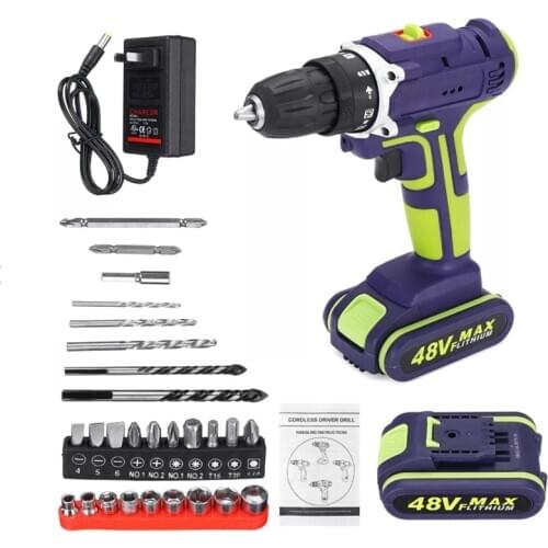 3 In 1 Hammer Drill 48V Cordless Drill Double Speed Power Drills LED lighting 1/2Pcs Large Capacity Battery Electric Drill