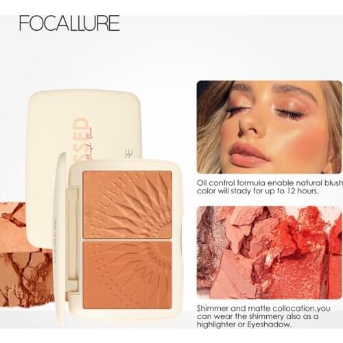 FOCALLURE Blush Face Makeup Bronzer Palette Smooth Pigmented Without Talc Natural Matte Blush Mineral Powder TSLM1