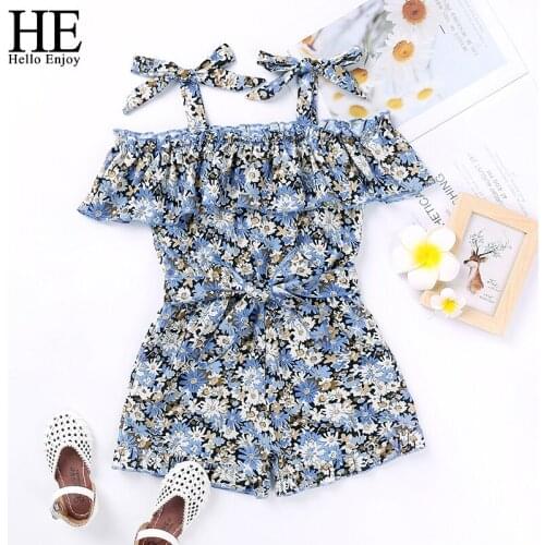 HE Hello Enjoy 2021 Summer Baby Girl Clothes Set Newborn Baby Clothes Toddler Flare Sleeve Blue Floral Design Romper Jumpsuit
