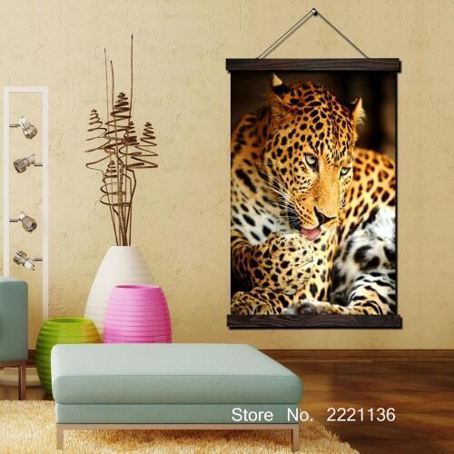 Resting cheetah Framed Scroll Painting HD Wall Art Hanging Canvas Painting HD Printed Pictures for Living Room Decoration