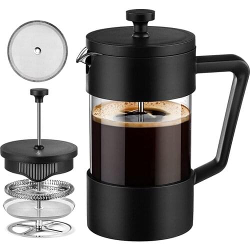 French Press Coffee & Tea Maker 350ml, Thickened Borosilicate Glass Coffee Press Rust-Free and Dishwasher Safe,Black