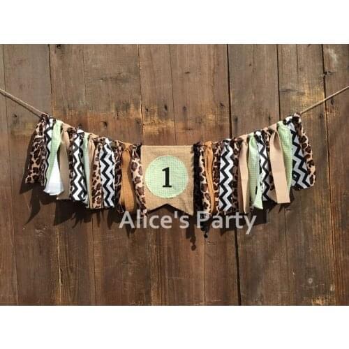 New Custom Safari Highchair Banner Jungle Birthday Party Garland 1st Baby Shower Decoration Zoo Party Cake Smash Flag Photo prop