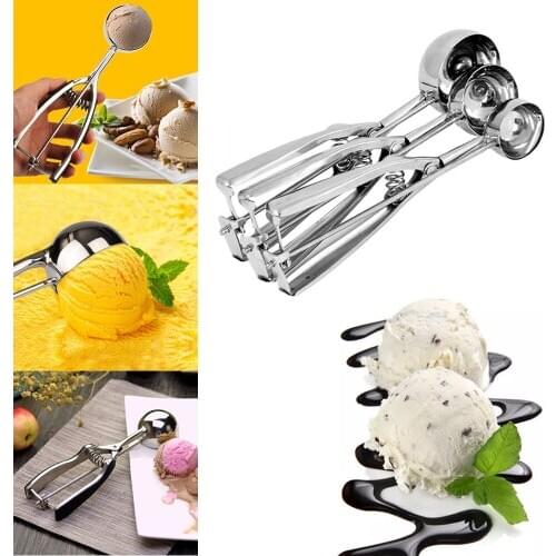 New Kitchen Ice Cream Scoop Mash Potato Scoop Stainless Steel Spoon Spring Handle Kitchen Accessories 3 Size For Choose
