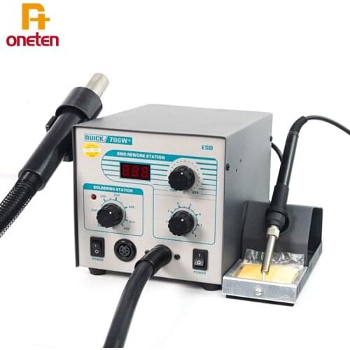 Original QUICK 706W+ Soldering Station Digital Display Hot Air Gun Anti-static Temperature Lead-free Rework Station Tool
