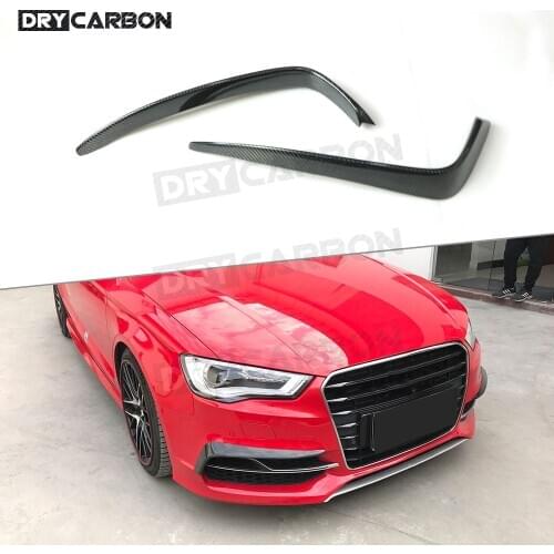 Carbon Fiber Front Bumper Fog Light Eyelids Trim Strip Frame for Audi A3 S3 Sedan Hatchback 2013 - 2019 FogLamp Canards