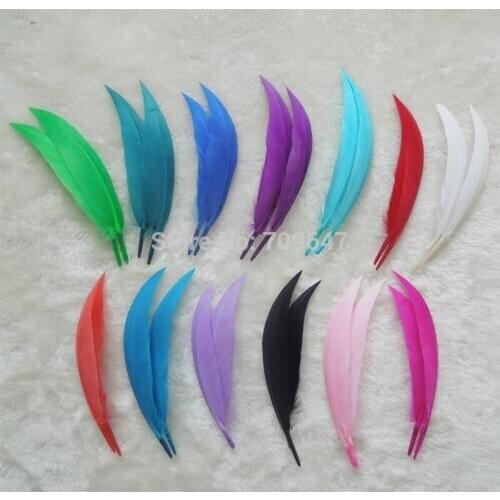 Feather top!200PCS/LOT 9-14CM Curved Goose Quill Feathers Hard Stick Feathers,14Colors,Loose,Trimmings,Crafts,Millinery