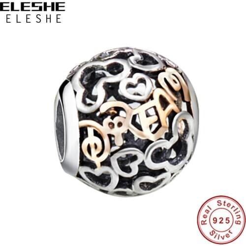 ELESHE Authentic 925 Sterling Silver Mickey Heart Charms Beads Fit Bracelet Women Original 925 Sterling Silver Jewelry