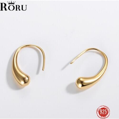 Real 925 Sterling Silver Earrings Water Drop Shape Glossy Ear Hook Simple Generous Fashion Gift Hoop Earrings for Women