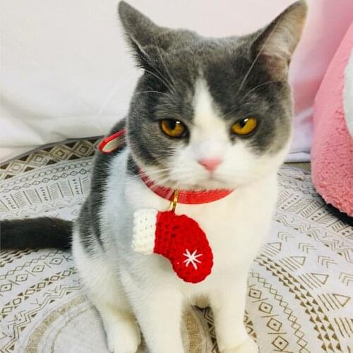 Handmade Christmas Collar for Cats Sock Gloves Knited Dog Necklace Red Pet Scarf Cute Kitty Accessories Neck for New year Gifts