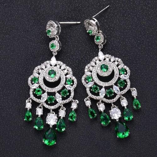 JANKELLY luxury flower drop Shape Long Earrings Cubic Zirconia Women Wedding Big Earrings Bijoux