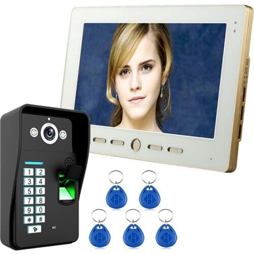 10" Lcd Fingerprint Recognition RFID Password Video Door Phone Intercom System kit With IR Camera 1000 TV Line