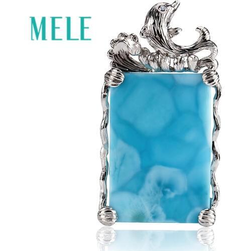 Top quality 18k gold jewelry pendant with natural larimar gemstone,diamonds dolphin shape,Fashion noble atmosphere jewelry