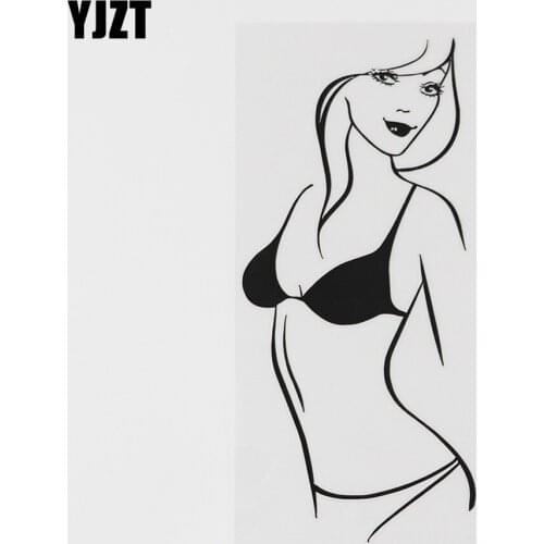 YJZT 7.8CMX17.2CM Hot Sexy Girl Lingerie Beach Cool Vinyl Car Sticker Black/Silver 8A-0487
