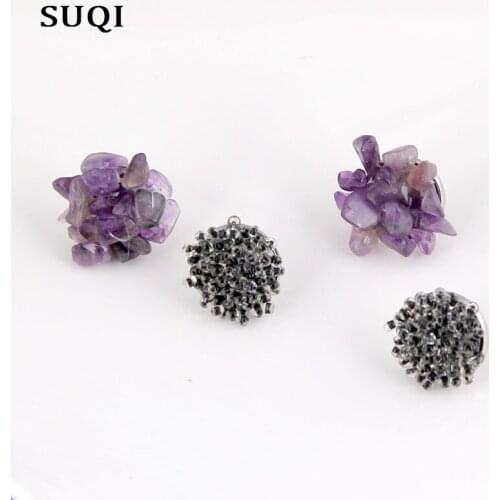 SUQI New vintage Glass beads crystal stones stainless steel Ear Studs for women non-toxic non-fading Ear Nails earrings jewelry