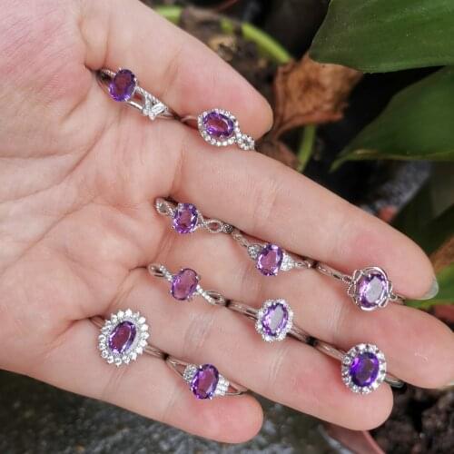 S925 sterling silver inlay Natural amethyst ring style woman adjustable size mysterious noble elegance charm anillos mujer