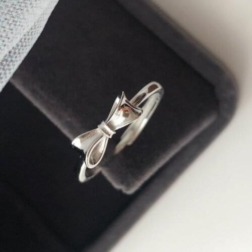 Real 925 sterling silver cute bowknot rings for women bijoux aneis, adjustable wedding ring femme silver 925 jewelry 2020