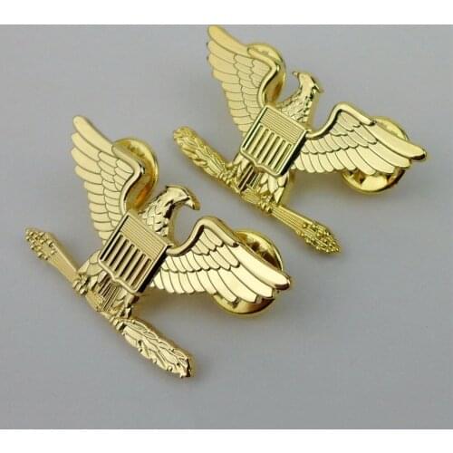 Golden US U.S Colonel Army Officer Rank Insignia Eagle Hat Cap Lapel Pin Metal Badge Cockade