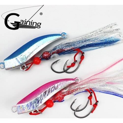 1pcs Octopus Fishing Lures 80g 100g Jig Slow Jig Bottom Ship Lures Metal and Octopus Skirt with Assist Hook Fishing Bait