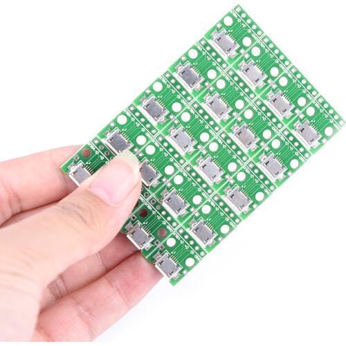 20pcs Mini Micro USB to DIP Adapter Connector Module Board Panel Female 5-Pin Pinboard 2.54mm Micro USB PCB Type Parts
