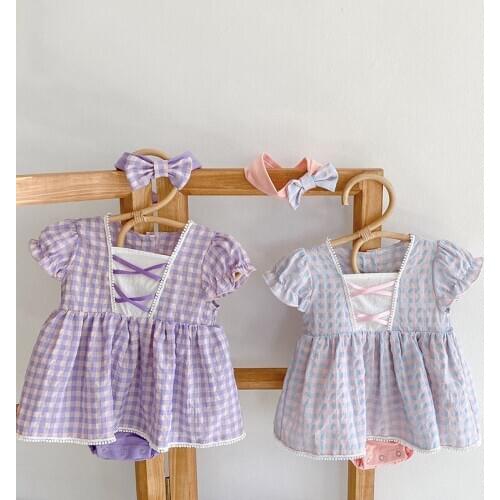 2021 Summer Baby Girls Clothes Palid Toddler Bodysuits Short Sleeve Infant One Piece