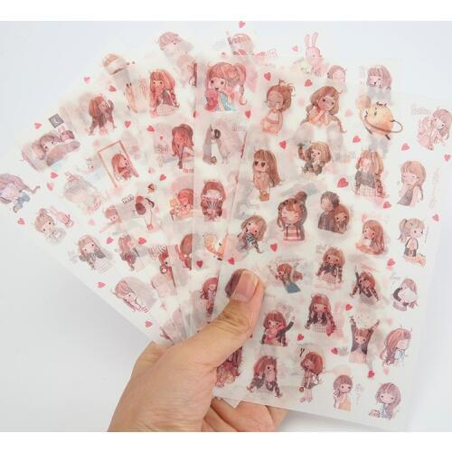 6 pcs/pack cute Girls' daily life Sticker Cartoon Stickers Diary Sticker Scrapbook Decoration PVC japanese Stationery Stickers