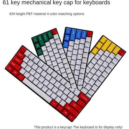 61-key Mechanical Keyboard Keycaps Double Color Green Red Yellow and Blue Keycaps PBT Sublimation OEM Height Cross Shaft Cherry
