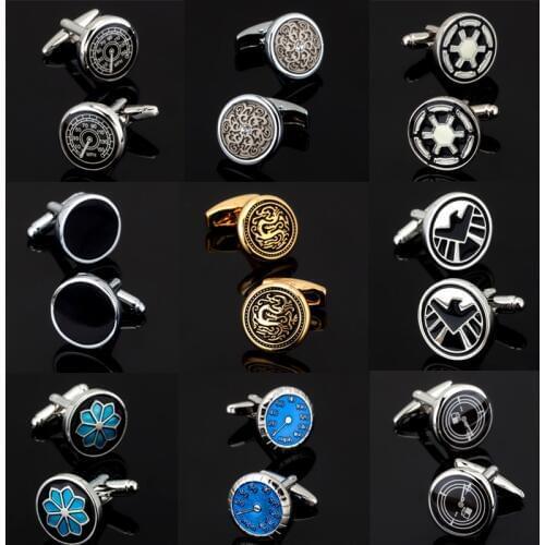 Free shipping, 18 high-end mens shirt Cufflinks fashionable round gold Cufflinks designer to create brand retro pattern buttons