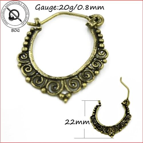 BOG-Pair Tribal Ethnic Antique Brass Earrings For Women Tibetan Antique Brass Plating Carving Women Earrings Hoop Ring Ear Stud