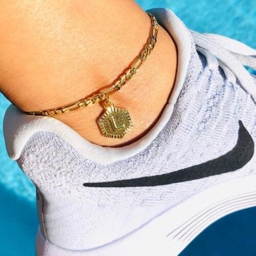 Bohemian Initial Letter Anklets For Women Boho Jewellery Stainless Steel Alphabet Pendant Bracelets & Bangles Best Friend Gifts