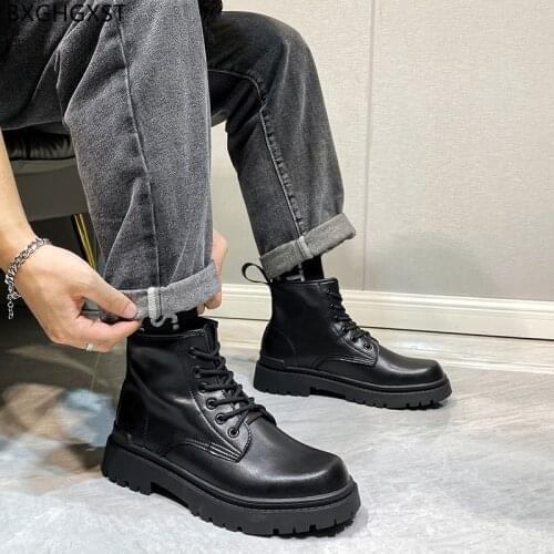Platform Boots for Man 2021 Black Winter Shoes Men Ankle Boots Men Martin Boots for Men Male Leather Casual Shoes Man Chaussure